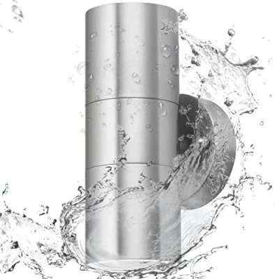 Image of Up and Down Wall Light IP65 Outdoor Outside lamp Modern Stainless Steel Waterproof fire Rated spot Lights use GU10 (not Included) Front Door, Patio, Hallway, Porch, Garden, Garage, Post