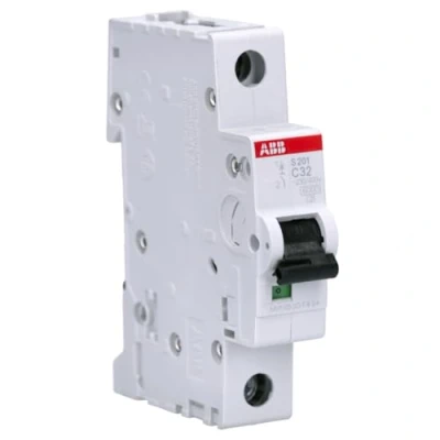 Image of ABB S201 C32 Miniature Circuit Breaker, 1 Pole, Type C, 6/10kA Breaking Capacity, 32 Amp Current (2CDS251001R0324), grey