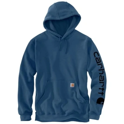 Image of Carhartt Men&#039;s Loose Fit Midweight Logo Sleeve Graphic Sweatshirt, Deep Ocean Heather, L