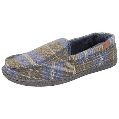 Image of Jo &amp; Joe Mens New Hampshire Faux Suede Fur Lined Moccasin Slippers Shoes Size 7 12 (UK 12, Grey/Checked)
