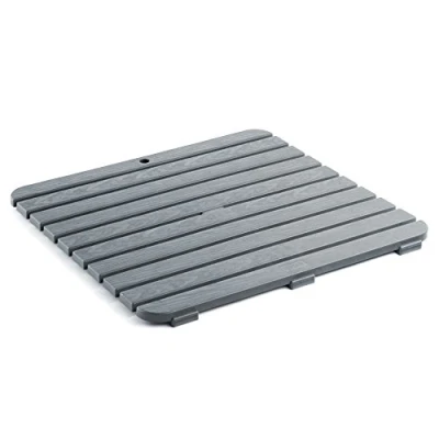 Image of TATAY Square shower floor made of strong plastic, wood effect finish, with anti UV, slip protection, rubber plugs at the base.