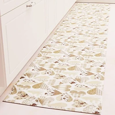 Image of PETTI Artigiani Italiani Kitchen Rug Non Slip and Washable 52 x 280 cm Beige Hearts Design 100% Made in Italy