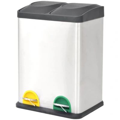 Image of vidaXL Recycling Pedal Bin Garbage Trash Stainless Steel 36 L