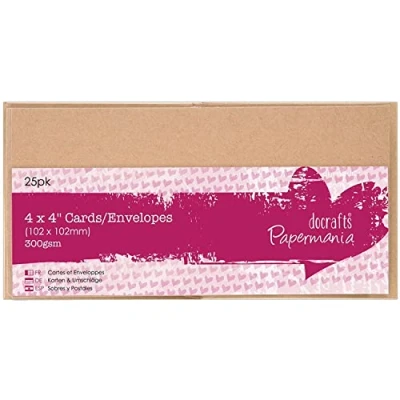 Image of Papermania Cards/Envelopes, Pack of 25, 300gsm, Kraft, 4 x 4&quot;, Card Making Set for Birthday Card, Thank you Cards, Valentines, Baby Shower, Wedding and more! Ideal Home Crafting