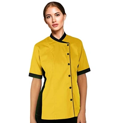 Image of Short Sleeves Women&#039;s Ladies Side Mesh Panel Chef Coat by Uniformates (Yellow, XS (for Bust 32 33))