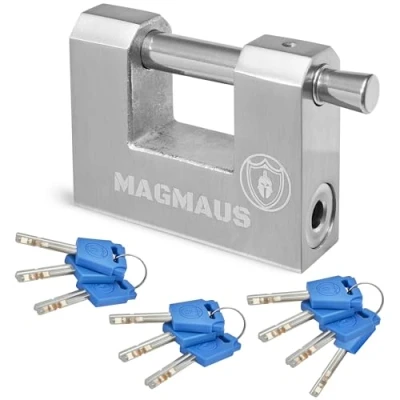 Image of Magmaus® RTX70 [Never Rust] Heavy Duty Shipping Container Padlock with 10 Keys [High Security] Weatherproof Outdoor Lock [Stainless Steel] Ideal for Shed, Chain, Gate, Garage