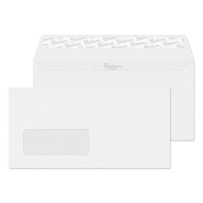 Image of Blake Premium Business DL 110 x 220 mm 120 gsm Peel and Seal Window Wallet Envelopes (91884) Diamond White Laid Pack of 500