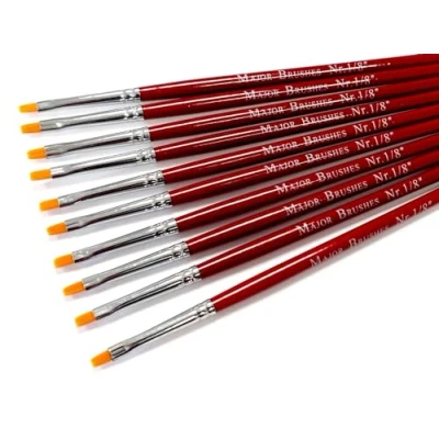 Image of Major Brushes Orange Flat Synthetic Sable 1/8&quot; (3mm) Set of 10