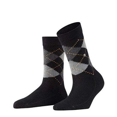 Image of 1 Pair Black / Grey Dark Whitby Extra Soft Argyle Socks Ladies 3.5 7 Burlington