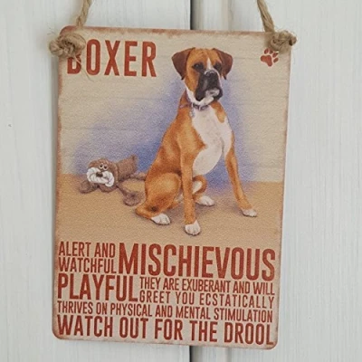 Image of Retro Mini Metal Boxer Dog Saying Sign Hanging Decoration 6.5x9cm