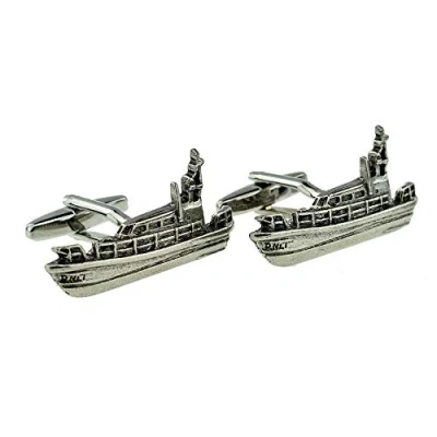 Image of English Made Pewter Lifeboat Cufflinks Presented in a Box