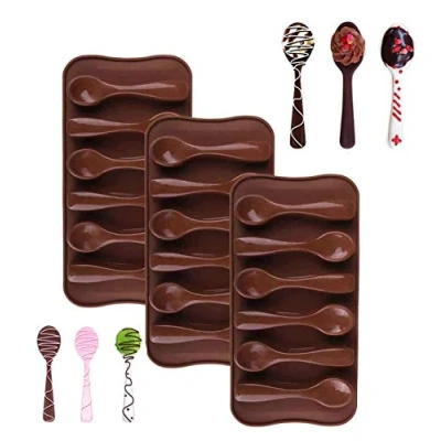 Image of Bamutu Spoon Shape Molds 3 PCS 6 Cavity Chocolate Candy Gummy Food Grade Ice Jelly Silicone Mold Homemade Cupcake Bake Ware Baking Tools