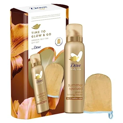 Image of Dove Time to Glow and Go Gradual Self tan Gift Set with a applicator mitt perfect gifts for her 1 piece