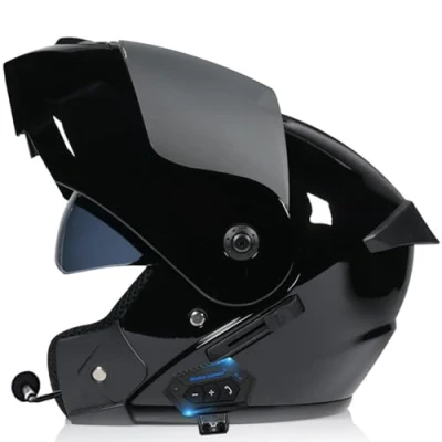 Image of Modular Motorbike Helmet with Bluetooth and Microphone, Flip Up Front Motorcycle Double Visor, DOT/ECE Approved Full Face Helmet, Crash for Automatic Answering