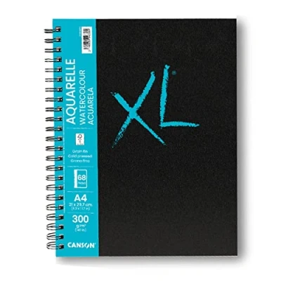 Image of CANSON XL Watercolour 300gsm A5 Cold Pressed Paper, Spiral Pad Long Side, 34 Sheets, Ideal for Professional Artists &amp; Students