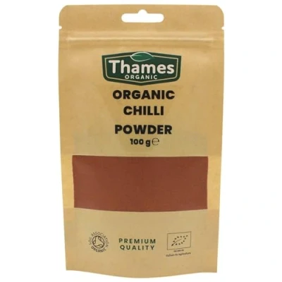 Image of Organic Chilli Powder Certified Organic, Non GMO, Vegan, No Additives, Preservatives, Resealable Bag by Thames 100g