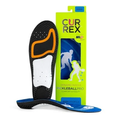 Image of CURREX PICKLEBALLPRO Insoles for Pickleball Shoes Arch Support Inserts w/Super Grip Surface &amp; Premium Heel Cushioning, Helps Improve Foot Stability Men Women High Arch, Blue, L
