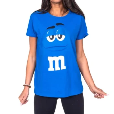Image of M&amp;M&#039;s Chocolate Candy Character Face Juniors T Shirt (Medium, Blue)