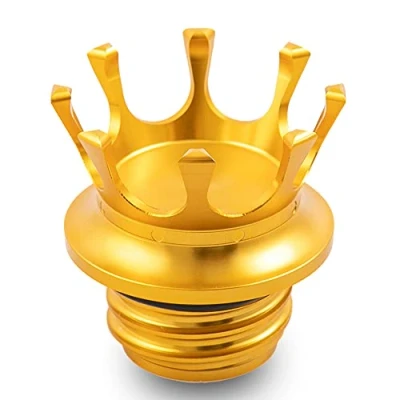 Image of APEBAZY Motorcycle Fuel Gas Tank Cap CNC Crown Oil Caps for Sportster XL1200 883 48 Softail Dyna FXD FLST Road King1996 2021 Gold
