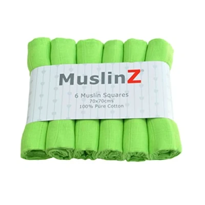 Image of MuslinZ 6PK Baby Muslin Squares, Burp Cloths, Soft, Absorbent and Breathable 100% Cotton 70x70cm (Green)