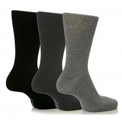 Image of 3 Pairs Mens Plain Black Navy Grey Gentle Grip Everyday Cotton Socks, Size 6 11
