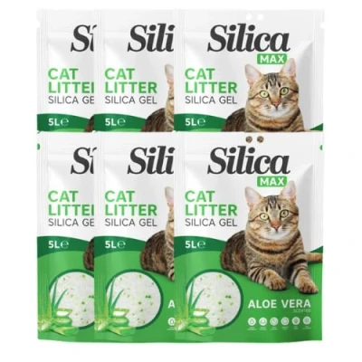 Image of FabFinds Silica Max Cat Litter Antibacterial Crystals Gel Non clumping Long Lasting Odour Control Dust Free 5L (6 Pack Aloe Vera)