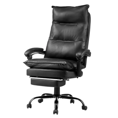 Image of VEVOR Executive Office Chair, High Back Chair with Footrest and Lumbar Pillow, Ergonomic Desk 135 Recline &amp; Adjustable Height, PU Leather Swivel Rolling for Work, Study, Game, Black