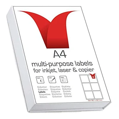 Image of Multi Purpose A4 White Self Adhesive Labels Die Cut 99.1 x 93.1mm 6 per Sheet 100 Sheets box/600 Pack STW099093CO