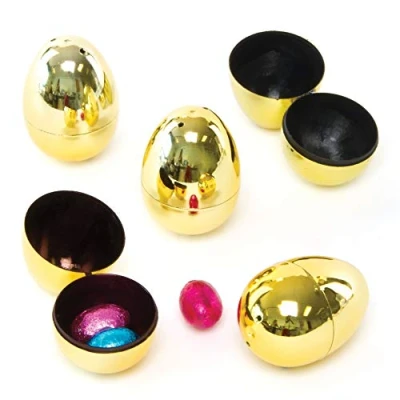 Image of Baker Ross AG315 Golden 2 part Eggs Party Bag Filler for Children to Fill With Sweets Easter Egg Hunt (Pack of 10)