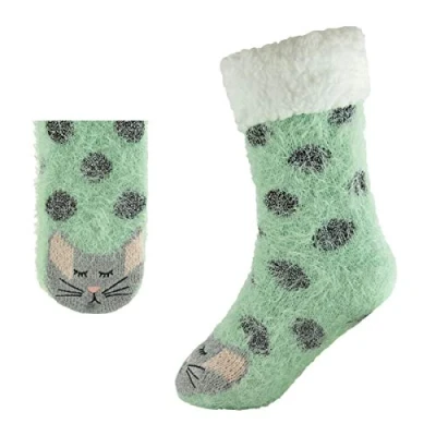 Image of undercover lingerie Ladies Foxbury Animal Face Long Slippers Socks SK524 Mint Cat One Size