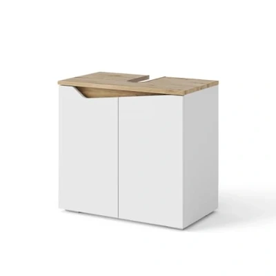 Image of Vicco Sink base cabinet Marelle, White/Artisan oak, 60 x 57.5 cm with 2 doors