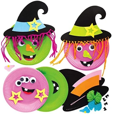 Image of Baker Ross AX221 Witch Plate Decoration Kit Pack of 4, Halloween Craft and for Kids, Kid Arts Crafts