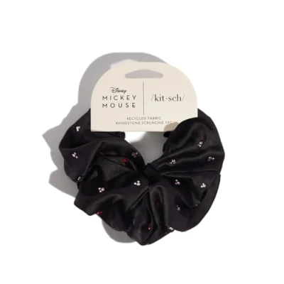 Image of Mickey/Minnie x Kitsch Fabric Rhinestone Scrunchie Scrunchies for Women Jumbo Hair Tie Thick Thin Womens Girls (Black)