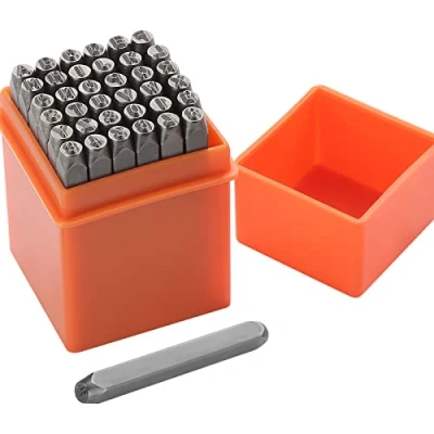 Image of Gueenky 37 Pcs Number and Letter Punch Set, 3mm Metal Stamping Tool A Z, 0 9, &amp;, Heart Shape, Symbols Stamp for Wood Plastic Leather