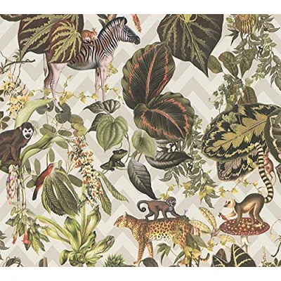 Image of Michalsky Living Change is Good 379903 Jungle Wallpaper Tropical Joy Non Woven Beige Green Colourful Matt Smooth