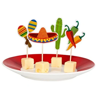 Image of Boland Fiesta Mexico 54412 Skewers 12 Pieces Wooden Stick Length 9 cm for Snacks and Appetizers, Party Tableware, Birthday, Theme Party, Carnival