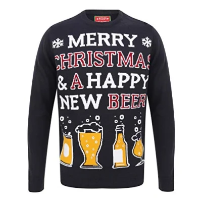 Image of Tokyo Laundry Men&#039;s &#039;Merry Christmas&#039; Novelty Xmas Jumper Happy New Beer Ink S