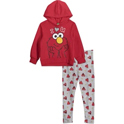 Image of Sesame Street Elmo Toddler Girls Pullover Fleece Hooded Legging Set 3T