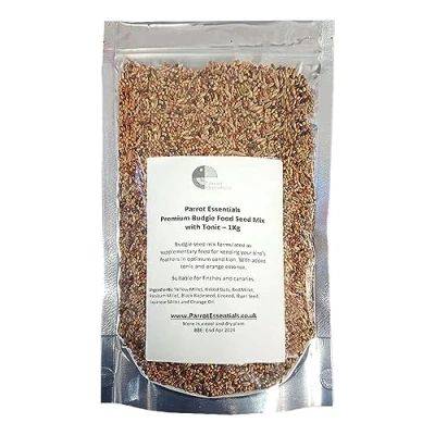 Image of Parrot Essentials Budgie Food Seed Mix High Protein, Vitamins &amp; Added Orange Oil Tonic for Budgerigars Shiny Healthy Feathers Bone Structure Supplement Bird 1Kg