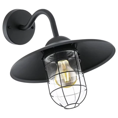 Image of Eglo Melgoa Outdoor Wall Light, Black Galvanized Steel and Clear Glass Lantern, Porch Lamp, E27 Socket, IP44