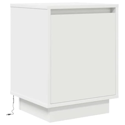 Image of vidaXL bedside cabinet/nightstand with LED lights white 38x34x50 cm engineered wood, 2 drawers, modern bedroom decor