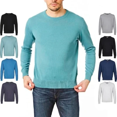 Image of Castle Point Mens Herren strickpullover Mit Rundhalsausschnitt CSPKNT003 Cotton Jumper Pullover Sweater, Crew Neck, Moss, L, L UK