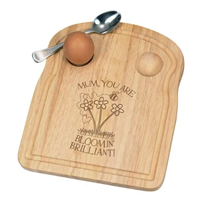 Image of Mum You are Bloomin Brilliant Breakfast Dippy Egg Cup Board Wooden Easter