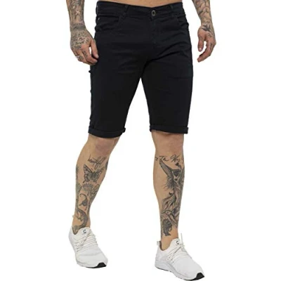 Image of New Kruze Mens Slim Fit Stretch Cotton Chino Shorts Summer Casual Smart (Black, 34 X Regular Leg)