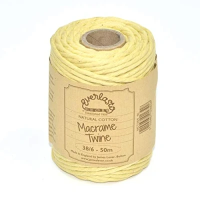 Image of 50M Spools Everlasto Single Twist Soft Cotton Coloured Macrame Craft Twine 38/6 (4mm approx) (Lemon)