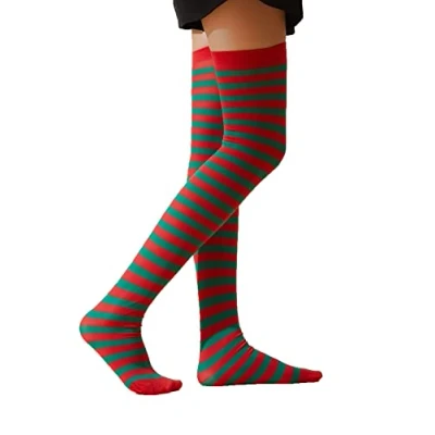 Image of Stripey Striped Overknee Over the Knee Long Socks Sox [Red &amp; Green]