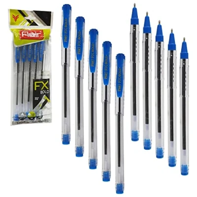 Image of FLAIR FX 10 x 1.0mm Tip Dark BLUE Ballpoint Pens Smooth Writing Office School
