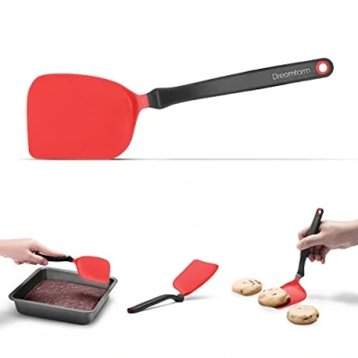 Image of Dreamfarm Mini Chopula Super Flexible Sit Up Kitchen Flipping, Chopping, &amp; Serving Spatula Chops Your Food in The Pan Safe for Non Stick Pans Red