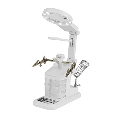 Image of LED Light Helping Hands Magnifier Soldering Station 3X/4.5X/25X USB Lighted Free Magnifying Glass Stand with Clamp and Alligator Clips Soldering, Assembly, Repair, Modeling, Crafts (White)