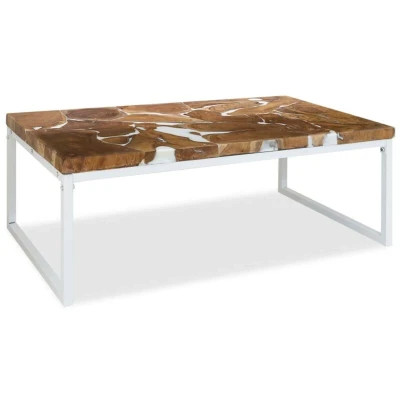 Image of vidaXL Coffee Table Teak Resin 110x60x40 cm White and Brown